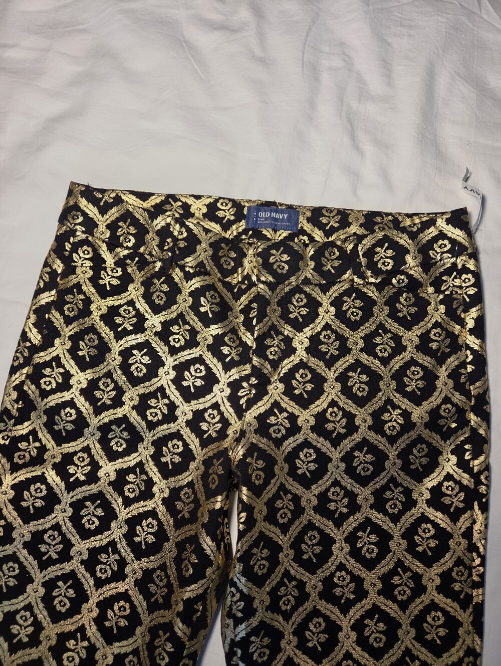 Old Navy Pixie Mid-Rise Gold Black Brocade Ankle Pants 10 - Picture 3 of 12